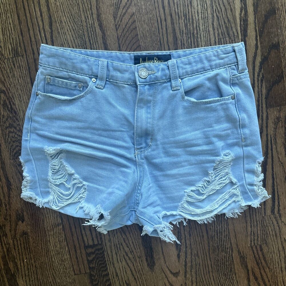 Ladies Indigo Rein Distressed Light Blue Cutoff Jean Shorts 30” Waist*